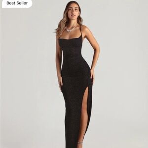 Amirah Formal Glitter Cowl Neck Column Dress